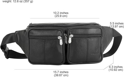 Genuine Leather Fanny Pack/Waist Bag/Organizer with Adjustable Belt, Multiple Pockets For Men and Women