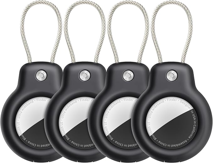 SPGUARD for AirTag Holder Case with Keychain, Air Tags-4 Pack for Apple Air Tag Holder with Wire Cable Lock Key Ring Chain Air Tagholder Accessories for GPS Item Tracker Kids,Keys,Luggage
