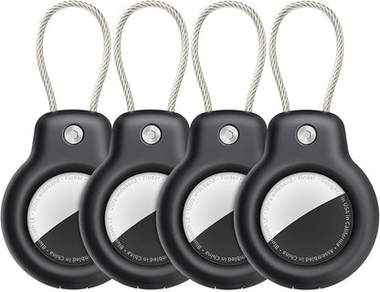SPGUARD for AirTag Holder Case with Keychain, Air Tags-4 Pack for Apple Air Tag Holder with Wire Cable Lock Key Ring Chain Air Tagholder Accessories for GPS Item Tracker Kids,Keys,Luggage