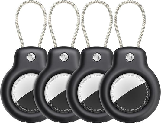 SPGUARD for AirTag Holder Case with Keychain, Air Tags-4 Pack for Apple Air Tag Holder with Wire Cable Lock Key Ring Chain Air Tagholder Accessories for GPS Item Tracker Kids,Keys,Luggage