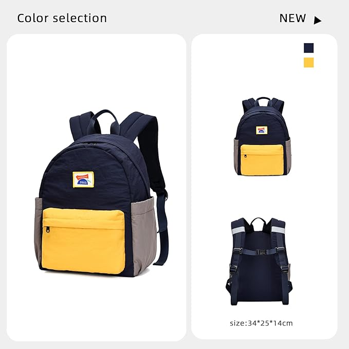 willikiva Kids Backpack for School Boys Girls Teens Toddler Backpack Waterproof Kindergarten Preschool Elementary Bookbag Children Travel Bag(Deep Blue Yellow,Small)