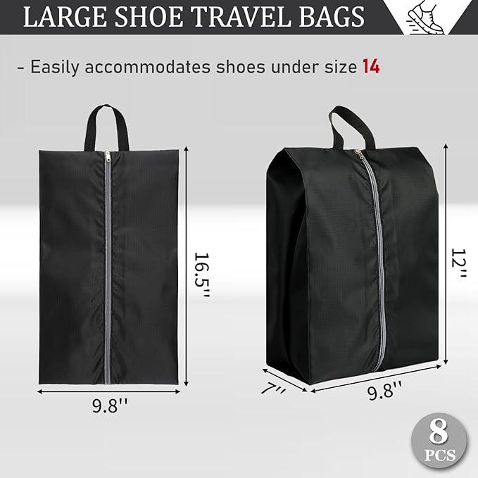 Shoe Bags for Travel, Set of 8 Pack Shoe Travel Bags for Packing, Large Waterproof Portable Travel Shoe Bag with Zipper Travel Essentials Women for and Men