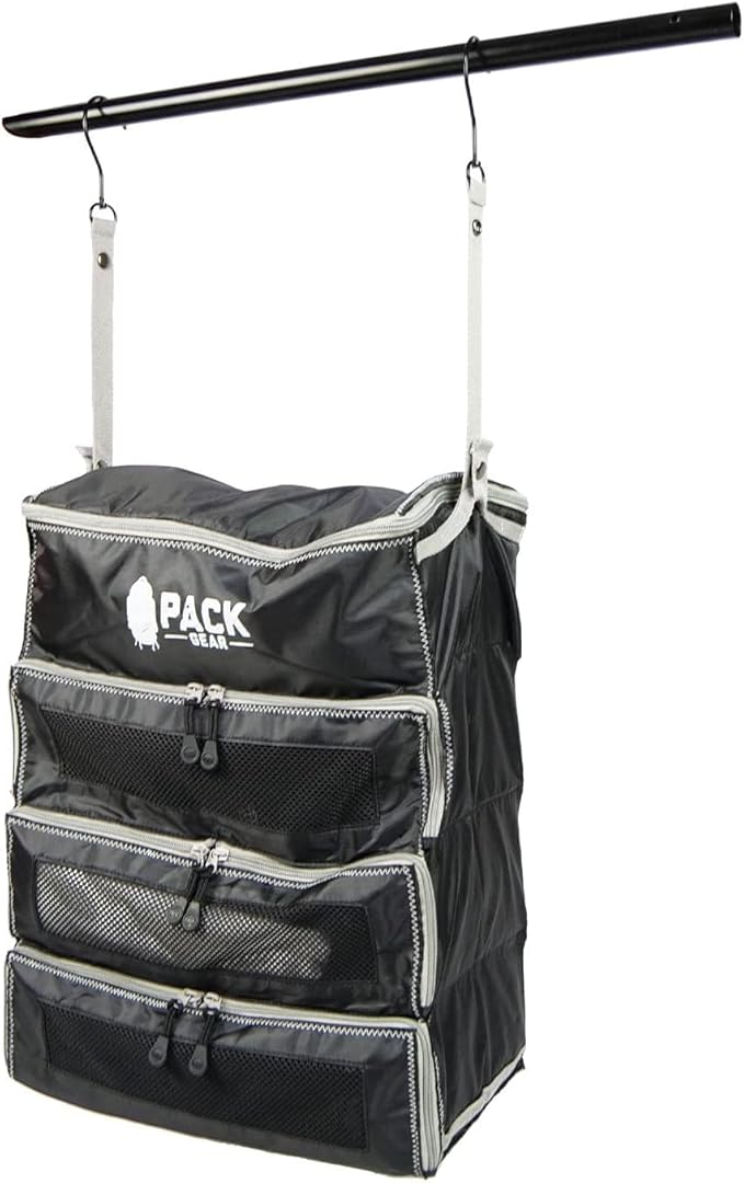 Pack Gear Hanging Carry-On Organizer - Our Fitted Hanging Luggage Organizer Perfectly Fits Any Carry On - Our Packing Cubes For Travel Use Mesh Windows to Make Finding Clothes Easy (Black, M)