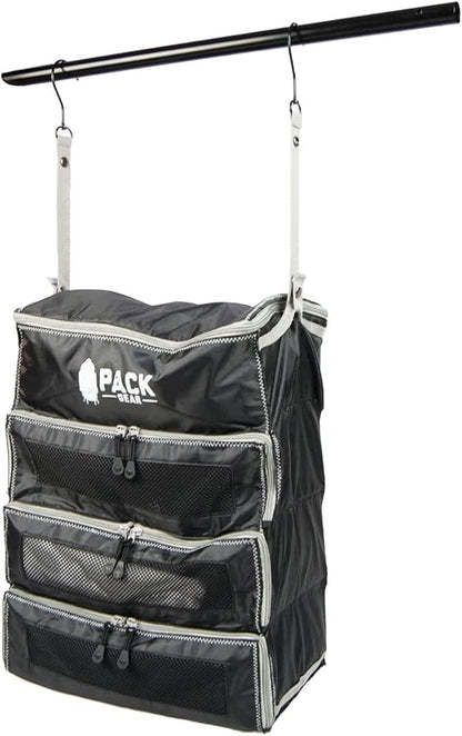 Pack Gear Hanging Carry-On Organizer - Our Fitted Hanging Luggage Organizer Perfectly Fits Any Carry On - Our Packing Cubes For Travel Use Mesh Windows to Make Finding Clothes Easy (Black, M)