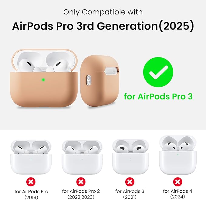 ORNARTO Compatible with AirPods Pro 3 Case 2025, Full Protective Hybrid Silicone for AirPods Pro 3rd Generation Case, Front LED Visible Skin Cover-Dark Salmon