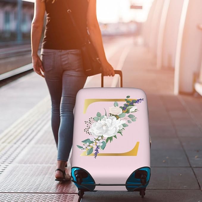 Flower Lette Z Pink Luggage Cover Elastic Washable Stretch Suitcase Protector Anti-Scratch Travel Suitcase Cover for Kid and Adult XL (29-32 inch suitcase)