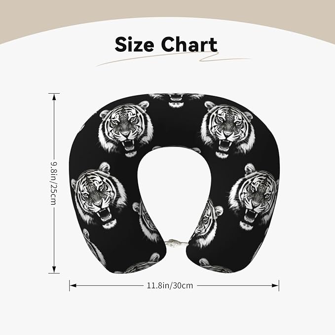 Neck Travel Pillow, Women Men Washable Airplane Car Pillows Tiger Black and White, Head Support Rest U Shaped Cushion Comfortable for Watching TV