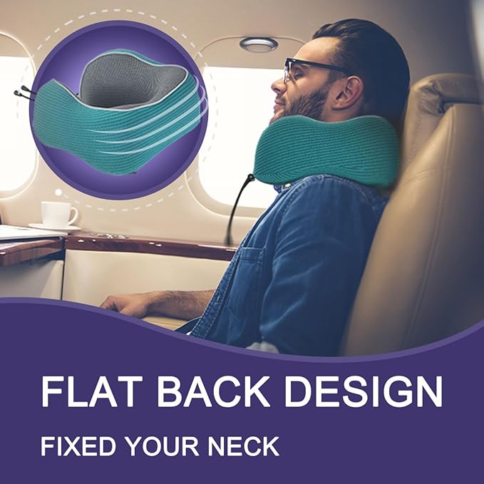 napfun Neck Pillow for Traveling, Upgraded Travel Neck Pillow for Airplane 100% Pure Memory Foam Travel Pillow for Flight Headrest Sleep, Portable Plane Accessories, Luxury Sets (Optional), Teal