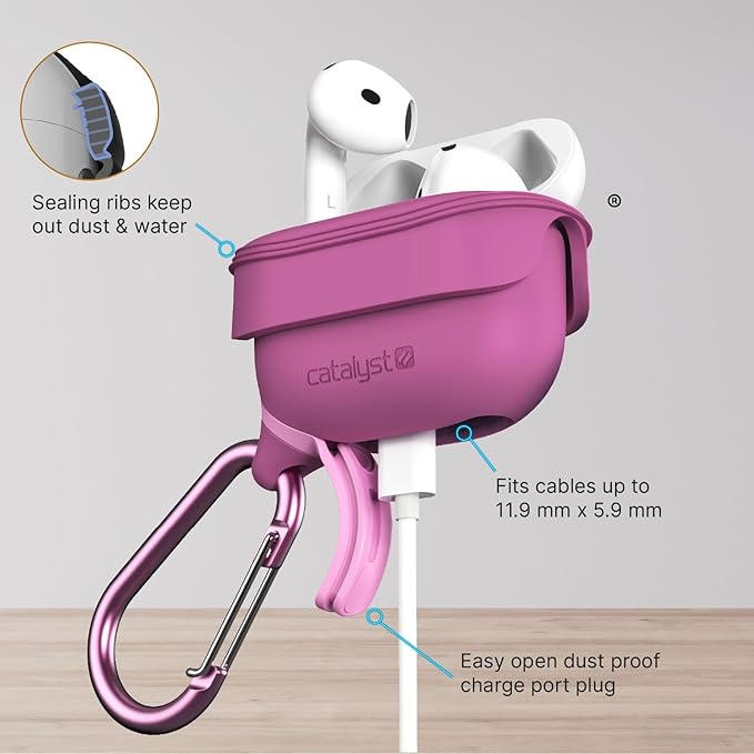 Catalyst Waterproof Case for AirPods 4 - Drop Protection for Apple AirPods 4th Generation with Carabiner, Wireless Charging Silicone Cover for Apple AirPods 4 Case for Women and Men