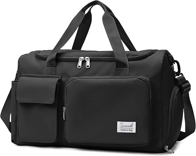 Sports Gym Duffel Bag with Shoes Compartment and Dry Wet Separated Pocket for Men and Women - Overnight Weekender Training Handbag Yoga Bag - Black