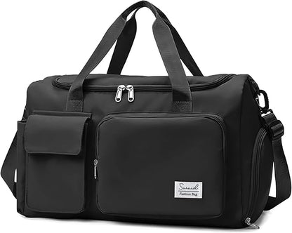 Sports Gym Duffel Bag with Shoes Compartment and Dry Wet Separated Pocket for Men and Women - Overnight Weekender Training Handbag Yoga Bag - Black