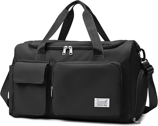 Sports Gym Duffel Bag with Shoes Compartment and Dry Wet Separated Pocket for Men and Women - Overnight Weekender Training Handbag Yoga Bag - Black