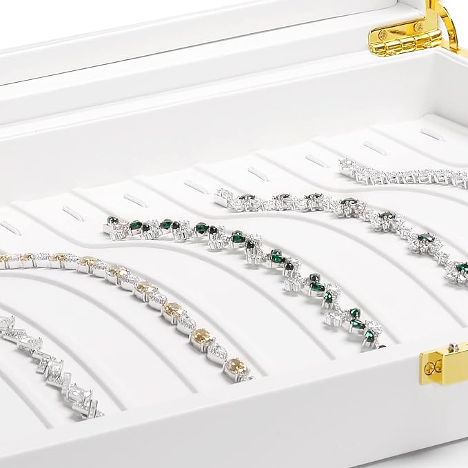 Oirlv White Leather Acrylic Lid Jewelry Necklace Organizer Box Necklace Bracelet Display Holder Case Drawer Insert Women Gift