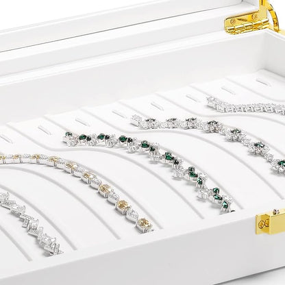 Oirlv White Leather Acrylic Lid Jewelry Necklace Organizer Box Necklace Bracelet Display Holder Case Drawer Insert Women Gift