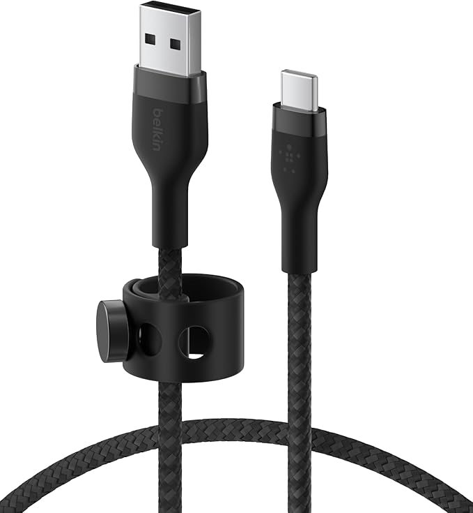 Belkin BoostCharge Pro Flex Braided USB-C to USB-A Cable (1M/3.3FT) USB-IF Certified Fast Charging Cable for iPhone 17, iPhone 17 Pro, iPad, Galaxy S25, Note, Pixel, Nintendo Switch 2 & More - Black