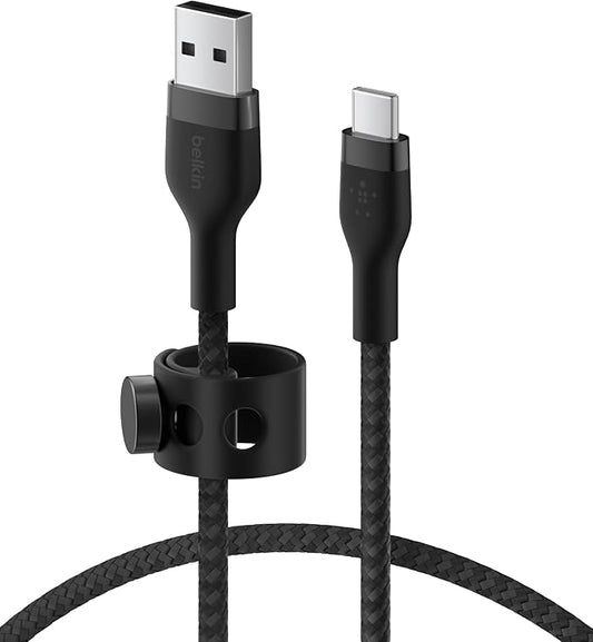 Belkin BoostCharge Pro Flex Braided USB-C to USB-A Cable (1M/3.3FT) USB-IF Certified Fast Charging Cable for iPhone 17, iPhone 17 Pro, iPad, Galaxy S25, Note, Pixel, Nintendo Switch 2 & More - Black