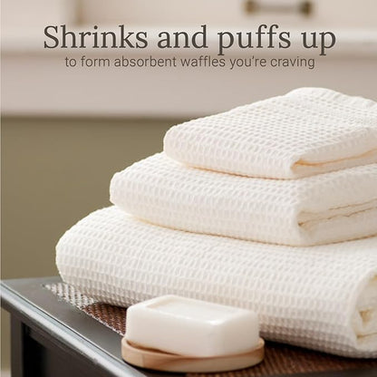 GILDEN TREE Waffle Towel Set Quick Dry Thin | 2 Bath Towels | 2 Hand Towels | 2 Washcloths, Classic Style (Cream)