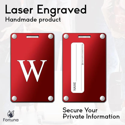 Premium 3-Layer Aluminum Luggage Tags by Fortuna - Easy to Claim, Laser-Engraved, Plastic-Free, and Eco-Friendly Luggage Tag Holders, 2-Pack, Red (W)