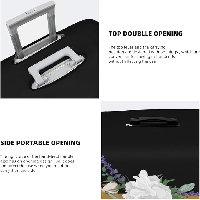 Flower Letter J Black Luggage Cover Elastic Washable Stretch Suitcase Protector Anti-Scratch Travel Suitcase Cover for Kid and Adult S (18-21 inch suitcase)