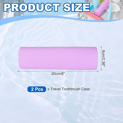 uxcell 2Pcs Travel Toothbrush Case, 7.9x2.4x2.4 Portable Travel Toothbrush Holder with Stripe, Plastic Toothpaste Container for Bathroom, Gym, Business Trip, Camping, Purple