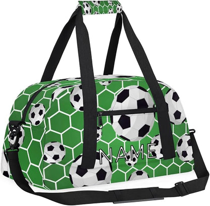 Personalized Kids Duffel Bag for Girls & Boys - Travel, Soccer, Sport Pattern - Custom Gym Overnight Weekender Tote Carry-On Teen Dance Bag