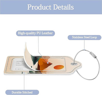 Funny PU Leather Luggage Tags 2-Pack Suitable for Suitcase Stainless Steel Loop and Address Card Essential with Cruise and Airport Travel Yellow Sunrise River Mountain Cute Pattern
