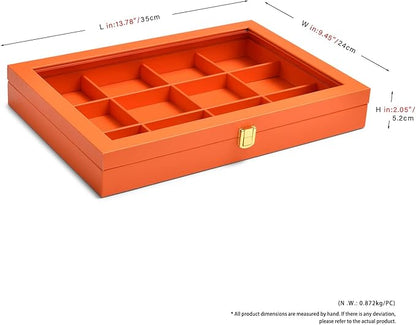 Oirlv Premium Leather Jewelry Organizer Tray with Acrylic Lid Bracelet Bangle Necklace Display Case Drawer Insert 12 Gird Jewelry Case