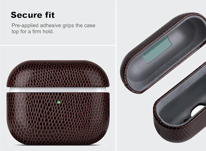 Handmade Case - for AirPods Pro 2 Case Cover - Selected Vegan Leather, Lizard Skin Texture, Drop Protective Hard Shell Cover for AirPods Pro 2nd Generation Earbuds - Coffee