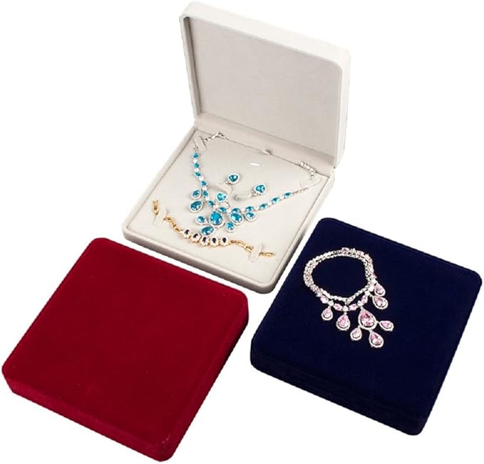 Jewelry Set Velvet Box Necklace Earring Ring Necklace Bracelet Gift Display Case Wedding Jewelry Storage Holder (Beige)