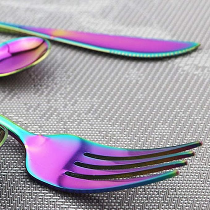 JASHII Shiny Rainbow Silverware Set, 30-Piece Stainless Steel Satin Finish Flatware, Kitchen Utensils, Mirror Polished Tableware Cutlery for Home and Restaurant, Dishwasher Safe