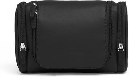 Leatherology Black Onyx Small Hanging Toiletry Kit – Compact Leather Travel Organizer with Interior Zip Pockets, Mesh Pouches & Hanger | Full-Grain Leather Toiletry Bag for Men & Women
