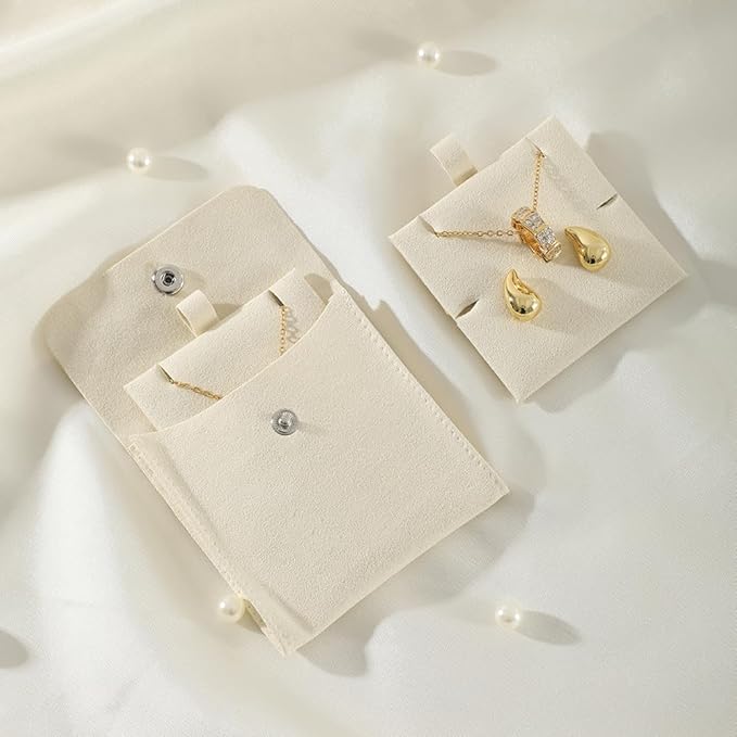 10pc Small Jewelry Pouch For Necklace Stud Earring，Mini Ring Boxes Pouches Bags Organizer For Women,Travel Jewlery Box Case Storage （White）