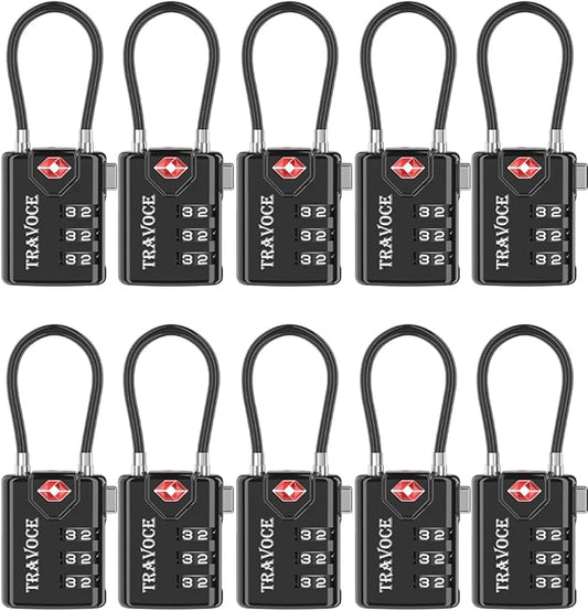 TSA Approved Luggage Locks, Travel Locks Which Also Work Great as Gym Locks, Toolbox Lock, Backpack and More, Black 10 Pack