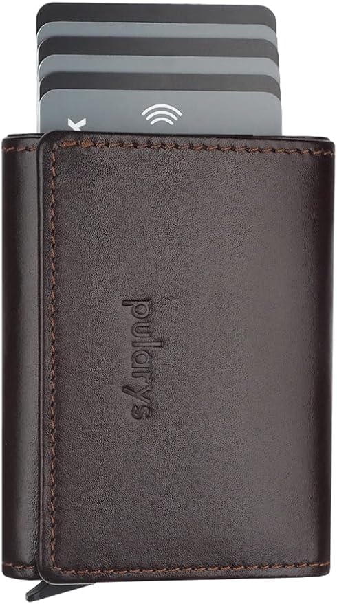 PULARYS Mini Wallet BOSTON - Multifunckion Credit Card Case - Italian Leather - RFID blocking - Size: 7.5 x 9.5 x 2.5 cm - Space for up to 10 Cards - Snap Fastener - Classic Design