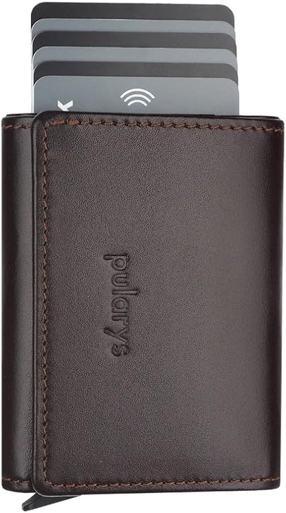 PULARYS Mini Wallet BOSTON - Multifunckion Credit Card Case - Italian Leather - RFID blocking - Size: 7.5 x 9.5 x 2.5 cm - Space for up to 10 Cards - Snap Fastener - Classic Design