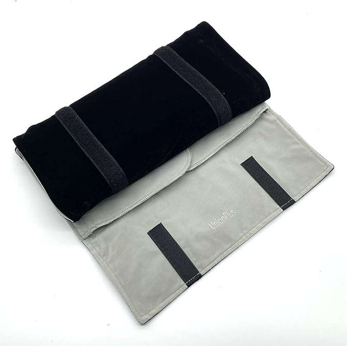 UnionPlus Velvet Travel Jewelry Case Roll Bag Organizer for Necklace Bracelet Earrings Ring, 6 PVC Pockets, Black+ Grey Upgrade Version