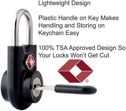 Sure Lock TSA Approved Luggage Locks Mini Size Lock with Keys for Travel, Zinc Alloy Body with Steel Shackle, Key Alike, Key Alike in The Same Package