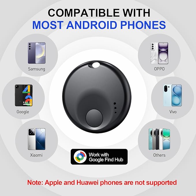 Air Tags-4 Pack Android Smart Luggage Tracker Tag Work with Google Find Hub Ap (Android Only), Loud Sound, Replaceable Battery, for Keys/Backpack/Suitcase/Wallet, Black