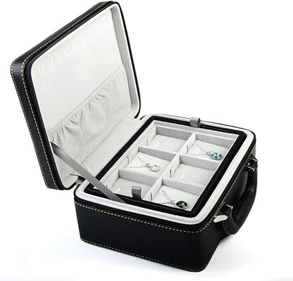 Oirlv Black Luxury Leather Travel Jewelry Box Jewelry Storage Case Jewelry Suitcase for Women and Men