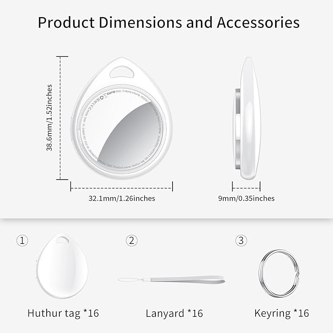 Tracker Tags-16 Pack, 5.3 Bluetooth Tracker Work with Apple Find My (iOS Only), 100dB Sound Finder, Smart Tags with Keychain/Lanyard, Item Finder for Luggage/Key/Suitcase, Replaceable Battery.