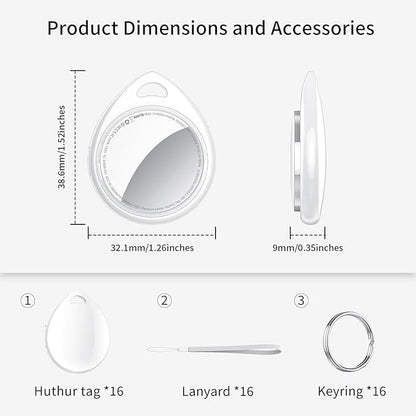 Tracker Tags-16 Pack, 5.3 Bluetooth Tracker Work with Apple Find My (iOS Only), 100dB Sound Finder, Smart Tags with Keychain/Lanyard, Item Finder for Luggage/Key/Suitcase, Replaceable Battery.