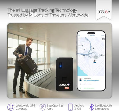 GEGO PRO - GPS Luggage Tracker, Real-Time Global Tracking for Bags, Luggage & Travel Gear, No BT Limits, Bag-Opening Alerts, Smart Travel Features, Multi-Network SIM (Subscription Required)
