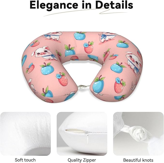 Funny Neck Pillow Support for Car Flight Rest Cute Pink Pig, Memory Foam U Shaped Decor Head Cushion for Home Outdoors Travel