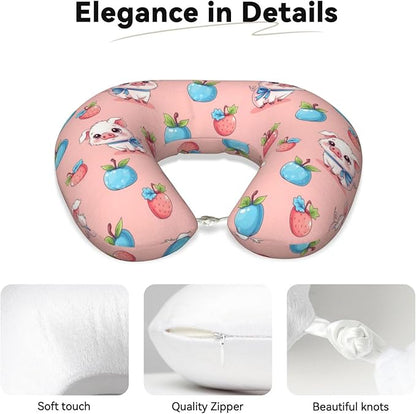 Funny Neck Pillow Support for Car Flight Rest Cute Pink Pig, Memory Foam U Shaped Decor Head Cushion for Home Outdoors Travel