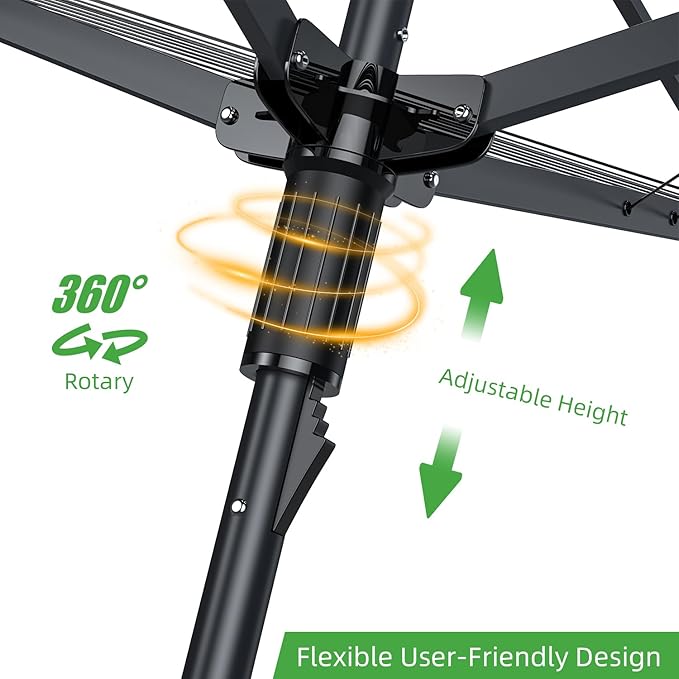 Outdoor Umbrella Clothes Drying Rack,Rotary Clothesline Adjustable Height Drying Rack Clothing 4 Arms 12 Lines with 165 Feet Drying Space,Steel Frame Laundry Drying Rack with Ground Spike for Backyard