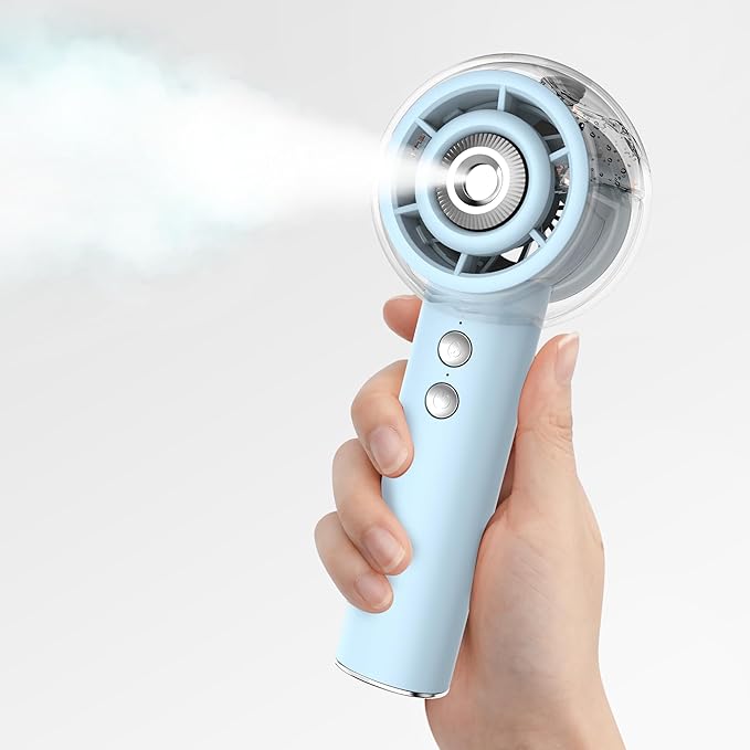 Portable Misting Fan, Handheld Turbo Fan with Mist, 6000mAh Battery Rechargeable Personal Fans Mister 4-Speed, 25ml Water Spray Tank, Gifts for Women Men Home Office Travel Outdoor Camping