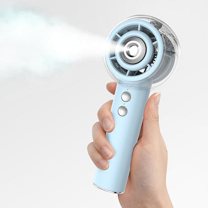 Portable Misting Fan, Handheld Turbo Fan with Mist, 6000mAh Battery Rechargeable Personal Fans Mister 4-Speed, 25ml Water Spray Tank, Gifts for Women Men Home Office Travel Outdoor Camping