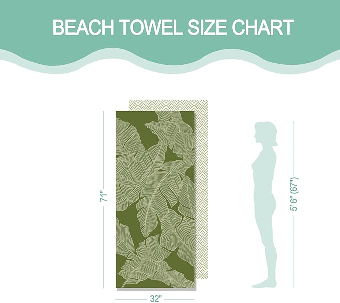Eunzel Microfiber Beach Towel, Quick Dry Travel Towel Large Sand Free Towel for Beach, Camping, Swim Pool, Gym, Sports& Yoga 71"x32", Palm Green