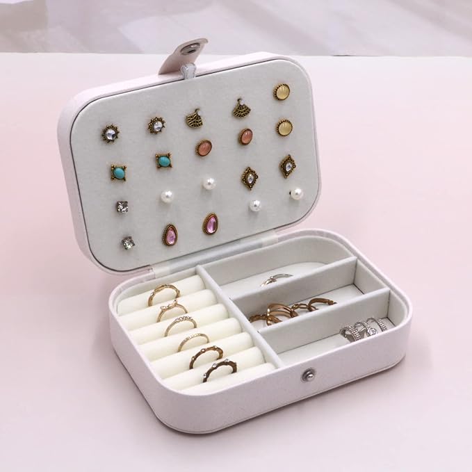 Jewelry Box For Girls | PU Leather Travel Jewelry Case | Jewelry Boxes For Women | Jewelry Organizers And Storage | Box For Earring, Ring, Necklace - Bridesmaid Gifts For Women (White)