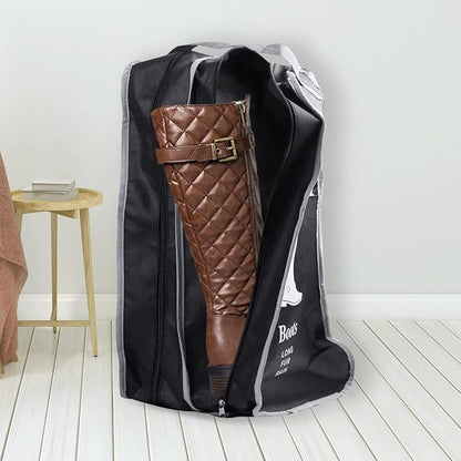 2 Pack Portable Boots Storage Bag, Black Shoe Bags for Storage and Travel Dust Proof Travel Shoe Bags for Packing (Large)